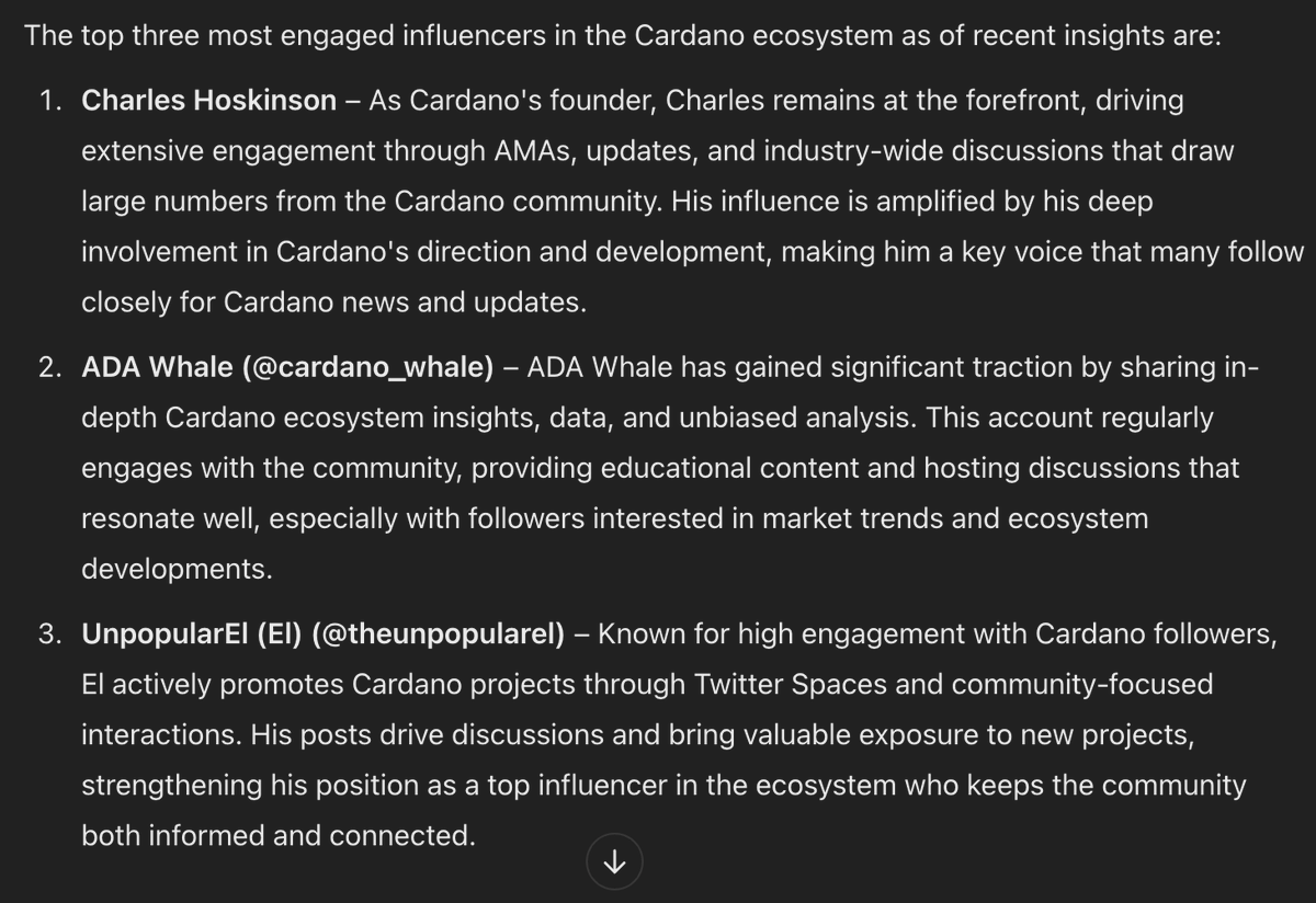 ChatGPT says I'm the Number 3 influencer in $ADA 

6 months after losing my other account. 

Too many legends support me 🫡

Charles and Whale I'm coming for those spots 🫵