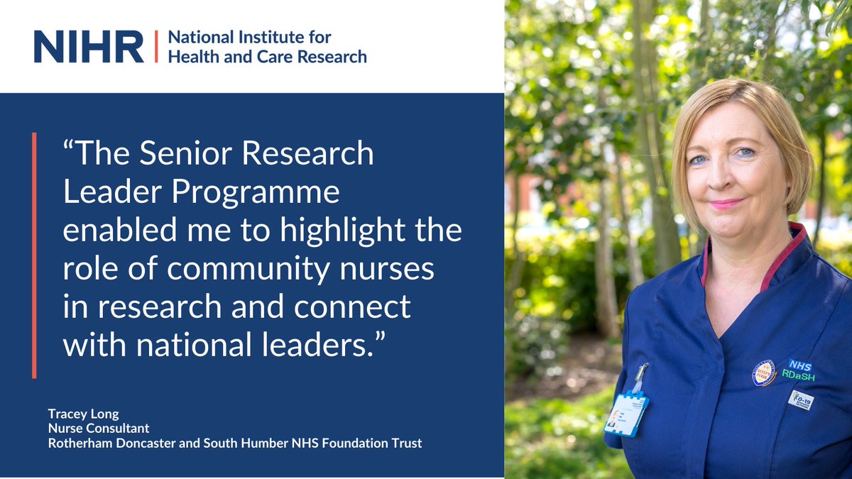Hear from Tracey Long as she shares her journey with the NIHR Senior Research Leader Programme.

The programme has helped her strengthen research capacity and promote community nursing research within her organisation.

Ready to take your next step in research leadership? This is