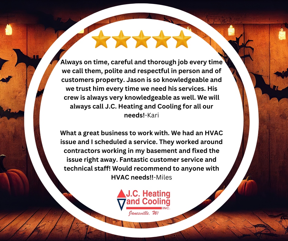 JCHVACJAN's tweet image. 🧛‍♂️ These 5-star reviews are scarily good! ⭐️⭐️⭐️⭐️⭐️ We&apos;re thrilled our customers are loving our service – no tricks here, just treats! Thank you for trusting JC Heating and Cooling to keep your home comfortable. #FiveStarService #JCHVAC #SpooktacularService👻🎃