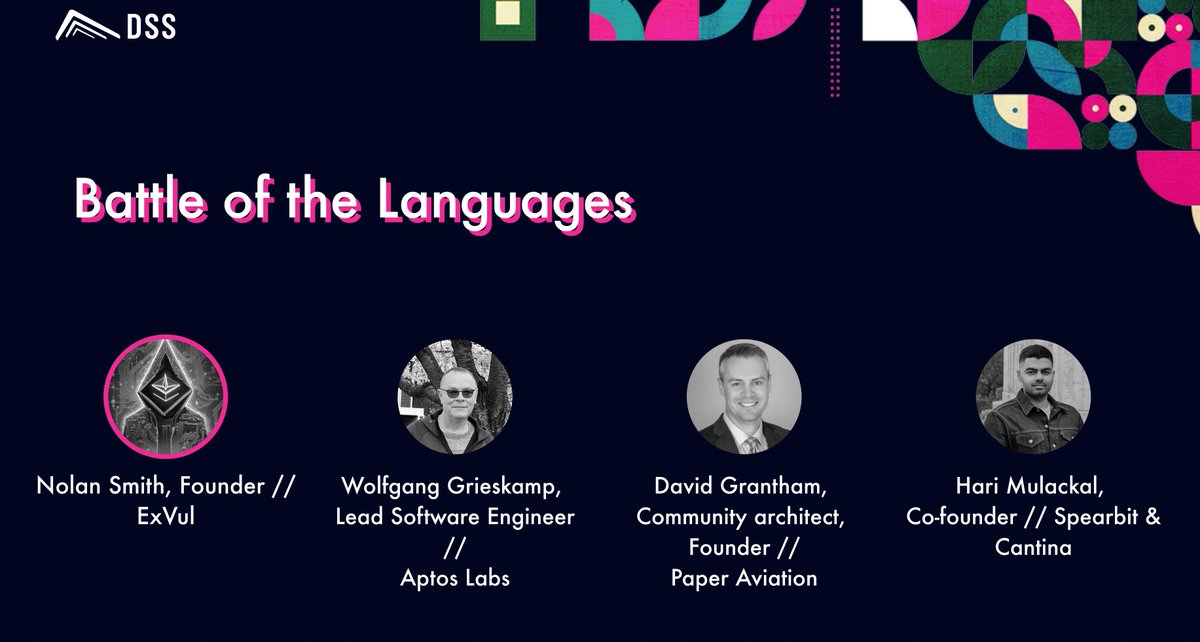 The Battle of the Languages is here!

Join <a href="/wgrieskamp/">Wolfgang Grieskamp</a> Lead Software Engineer at <a href="/Aptos/">Aptos</a>, David Grantham, Community architect and Founder of
Paper Aviation, <a href="/hrkrshnn/"></a> Co-founder of <a href="/SpearbitDAO/">Spearbit</a> and <a href="/cantinaxyz/">Cantina 🪐</a> , and <a href="/ma1fan/">Nolan | Exvul</a>, Founder of @EXVULSEC,  as the moderator, as they debate