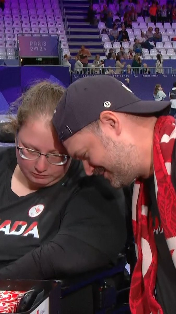 Teammates Alison Levine and Iulian Ciobanu consoled each other during an interview with Radio-Canada following their 4th place finish in BC4 Pairs. Was this the Most Trending Moment of the Year? Vote now at cbc.ca/sports/2024-mo…