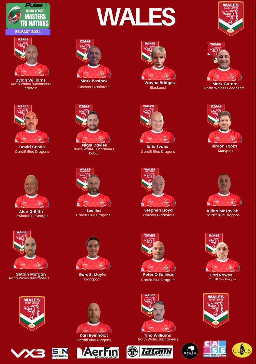 RLIMasters's tweet image. The squads for the upcoming Masters Tri Nations festival at Newforge Belfast on 16th November. Congratulations to all selected - especially Kenny Donovan, @gaz_hop and Dylan Williams on their selection as the three captains. @Irelandrl @Walesrlmasters @MastersEngland #rlmasters