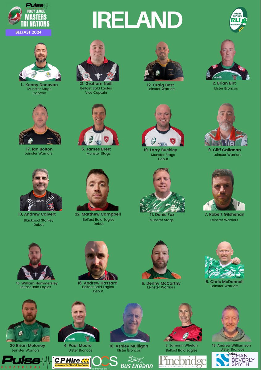 RLIMasters's tweet image. The squads for the upcoming Masters Tri Nations festival at Newforge Belfast on 16th November. Congratulations to all selected - especially Kenny Donovan, @gaz_hop and Dylan Williams on their selection as the three captains. @Irelandrl @Walesrlmasters @MastersEngland #rlmasters