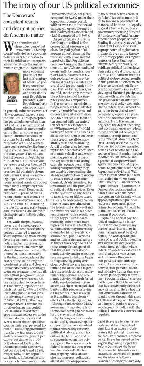 My close friend, David Shreve, who I often refer to as the smartest person I have ever known, explains why voting for Republicans because of “the economy” is completely insane.