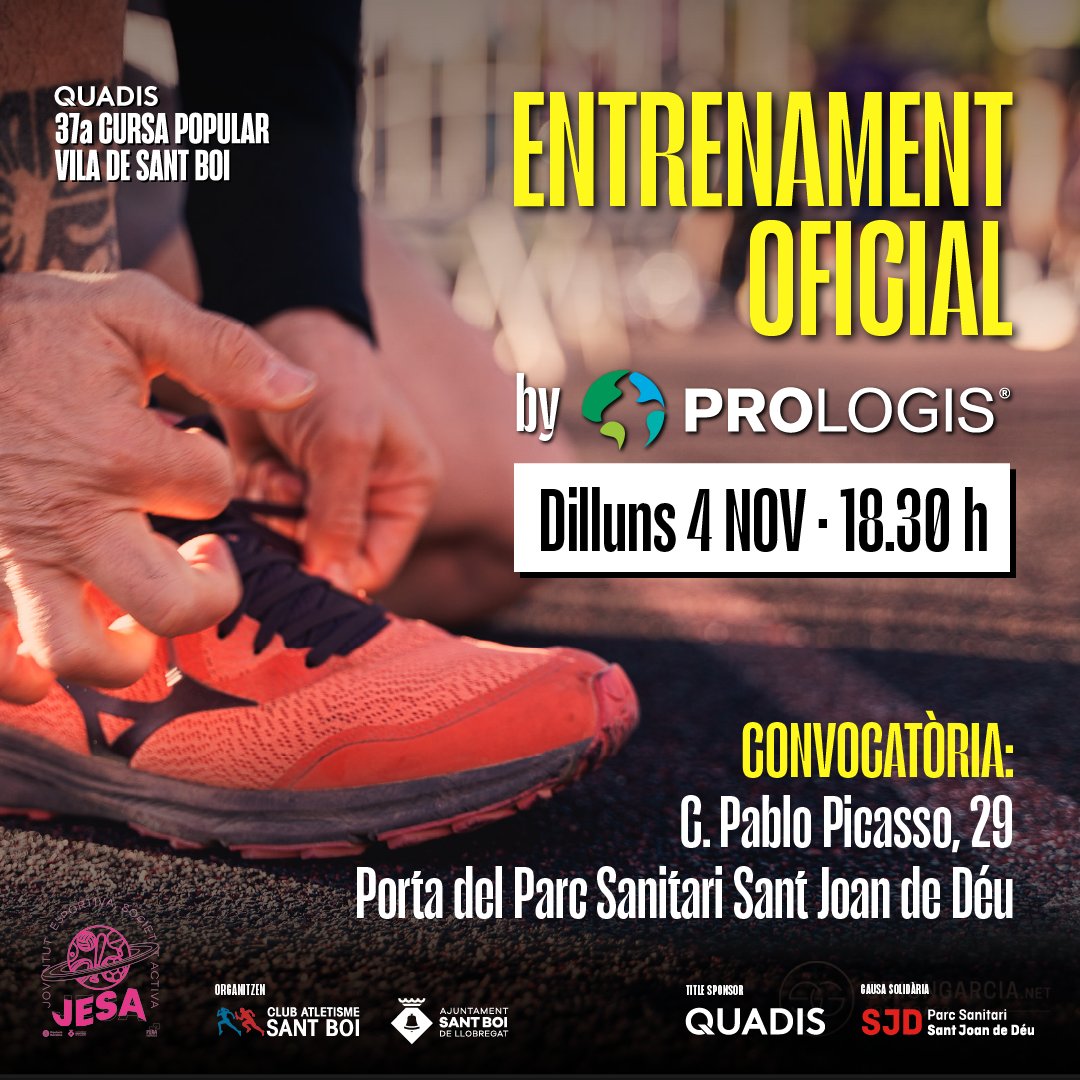 Apunta't a l'entrenament oficial de la 37a! Gràcies a <a href="/Prologis/">Prologis</a> 🏃
Dilluns vinent a les 18.30 h sortim de davant la porta del Parc Sanitari Sant Joan de Déu, per entrenar el 5K i el 10K.

✏ 𝗜𝗡𝗦𝗖𝗥𝗜𝗣𝗖𝗜𝗢𝗡𝗦 𝗘𝗡𝗧𝗥𝗘𝗡𝗔𝗠𝗘𝗡𝗧: Enllaç a la bio
