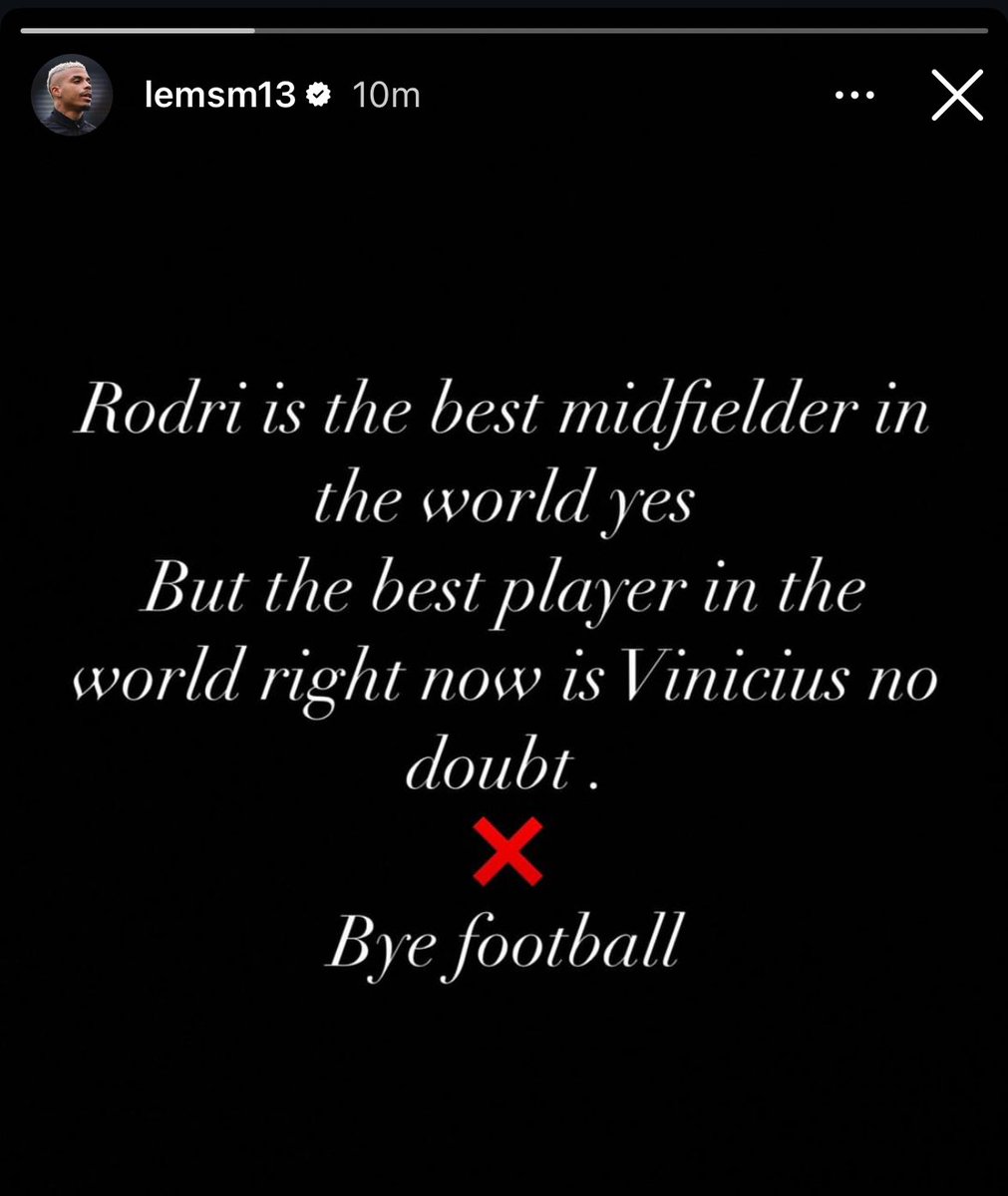 🚨 Mario Lemina, do Wolves:

"Rodri é o melhor meio-campista do mundo, sim. Mas o melhor jogador do mundo atualmente é Vinícius, sem dúvidas. Tchau, futebol."