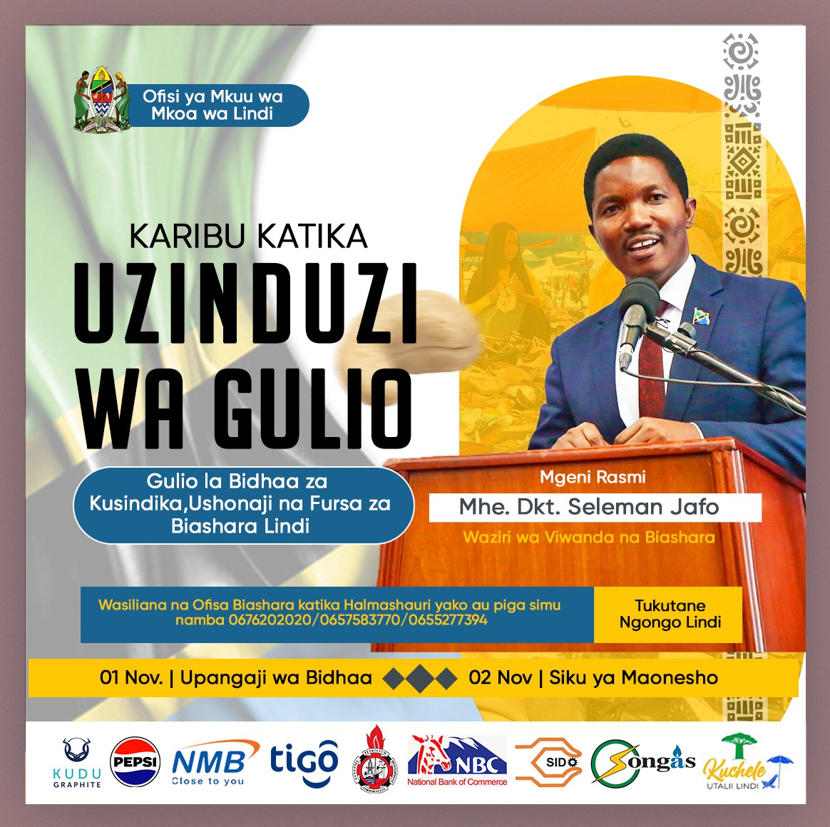 LINDI
Ulipo Ndipo!!!! Gulio la Bidhaa za Usindikaji, Ushonaji, na FURSA za biashara mkoani Lindi. Hii si ya kukosa!!! Ni tarehe 02 Novemba, 2024 Uwanja wa Ng'ongo.