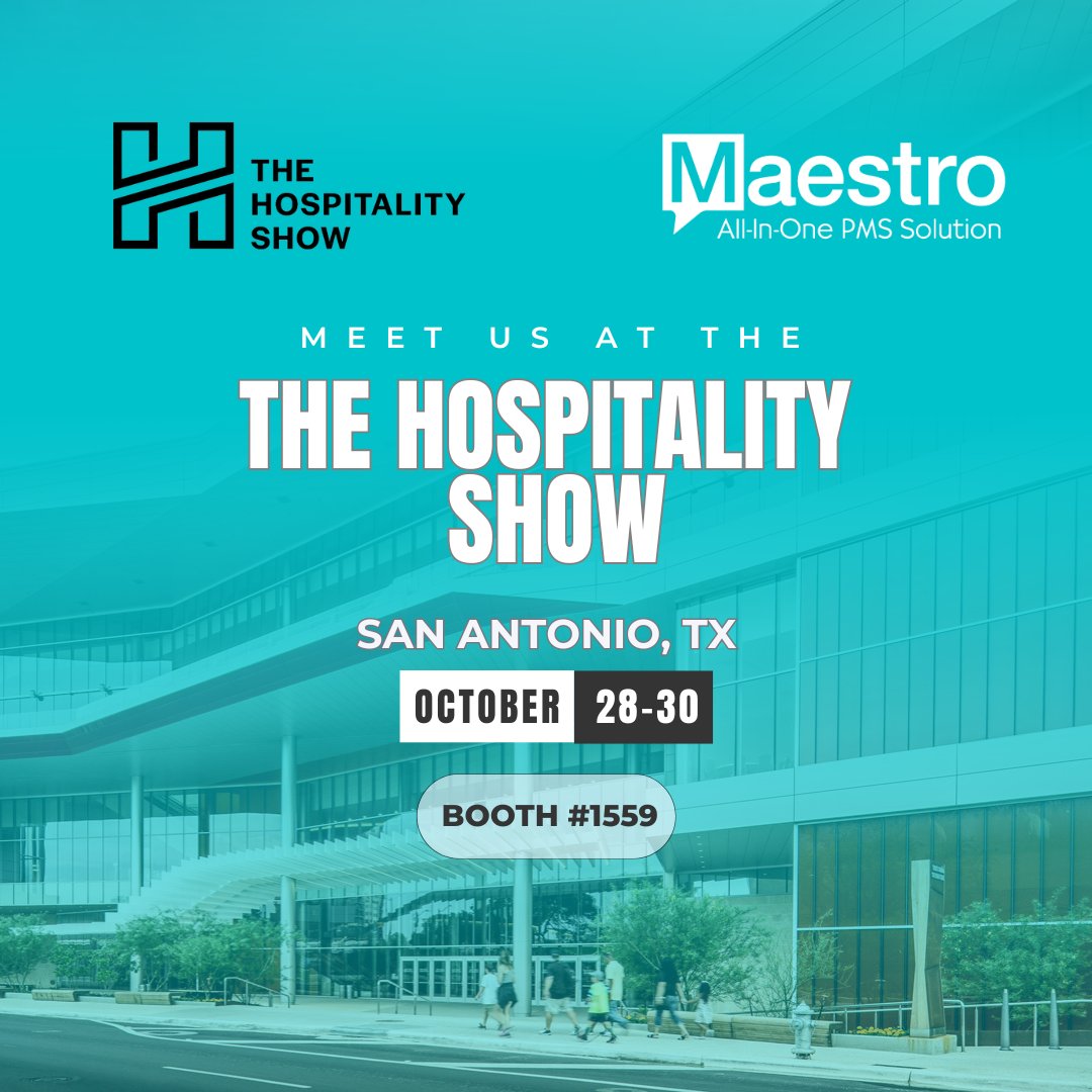 Maestro (@maestropms) on Twitter photo We’re setting up at the #HospitalityShow in San Antonio, Texas! Stop by booth #1559 and meet the Maestro PMS team to learn how our industry-leading PMS can transform your operations. 
#HospitalityShow #SanAntonio #MaestroPMS #HotelTech #PropertyManagement #HospitalityIndustry We’re setting up at the #HospitalityShow in San Antonio, Texas! Stop by booth #1559 and meet the Maestro PMS team to learn how our industry-leading PMS can transform your operations. 
#HospitalityShow #SanAntonio #MaestroPMS #HotelTech #PropertyManagement #HospitalityIndustry