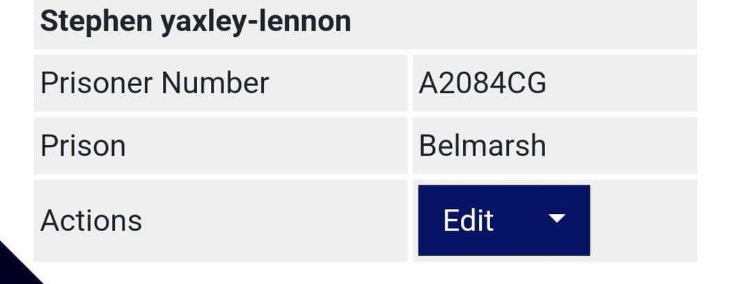 Important admin update.

We've just been made aware that Tommy has now been brought into Belmarsh high security prison, however may not be able to make a call for a few days until all numbers are added to the system.

You can now send letters, cards etc with the prison number