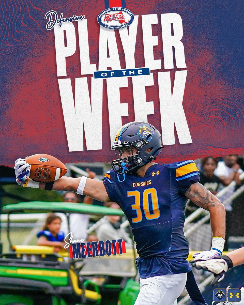 UMass Dartmouth Football (@corsairfootball) on Twitter photo Congratulations to Sr. DB Shane Meerbott (Cumberland, RI/<a href="/CHSClippersFB/">Cumberland Football</a>) for being named @MASCACsports Defensive Player of the Week! Meerbott had 2 INT’s including a Pick6️⃣ in <a href="/UMassD/">UMass Dartmouth</a>'s 51-7 win over Bridgwater state this weekend. #d3fb
#WinTheRep🏴☠️ Congratulations to Sr. DB Shane Meerbott (Cumberland, RI/<a href="/CHSClippersFB/">Cumberland Football</a>) for being named @MASCACsports Defensive Player of the Week! Meerbott had 2 INT’s including a Pick6️⃣ in <a href="/UMassD/">UMass Dartmouth</a>'s 51-7 win over Bridgwater state this weekend. #d3fb
#WinTheRep🏴☠️