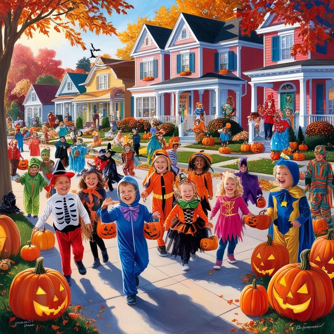 augmenthorizon's tweet photo. Generated with @canva dream lab. The post was a happy and fun happy halloween scene. Somehow, it feels like a different kind of horror film? https://t.co/aYYVw2ifPP