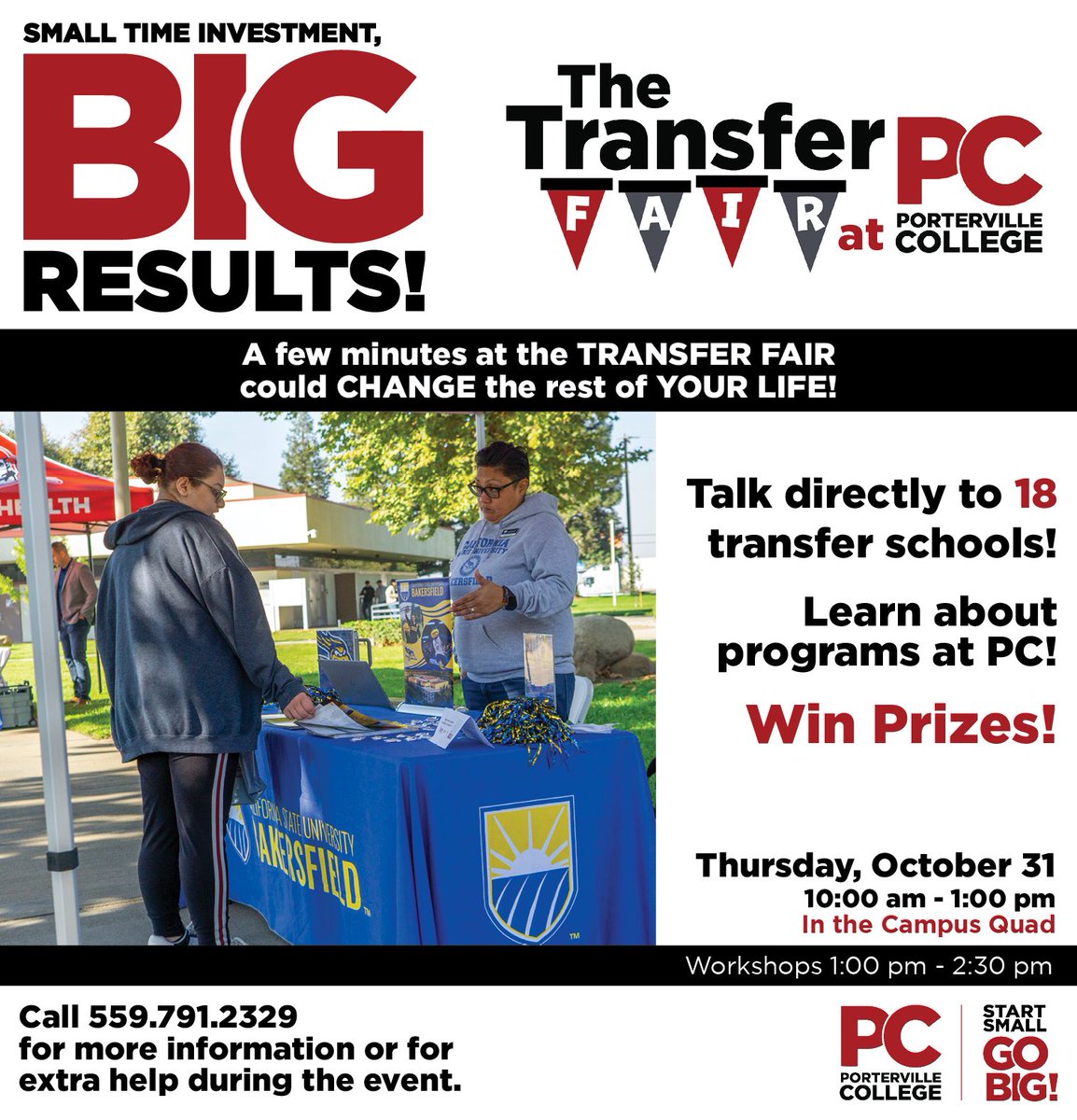 PCollegePirates's tweet image. The Transfer Fair is TOMORROW, Oct. 31 in the Campus Quad at PC -- featuring 18 transfer schools, helpful info about programs at PC, and prizes!

Join us on Halloween and map out your plan for the next step in your education!

#PCTransferSuccess #StartSmallGOBIG
