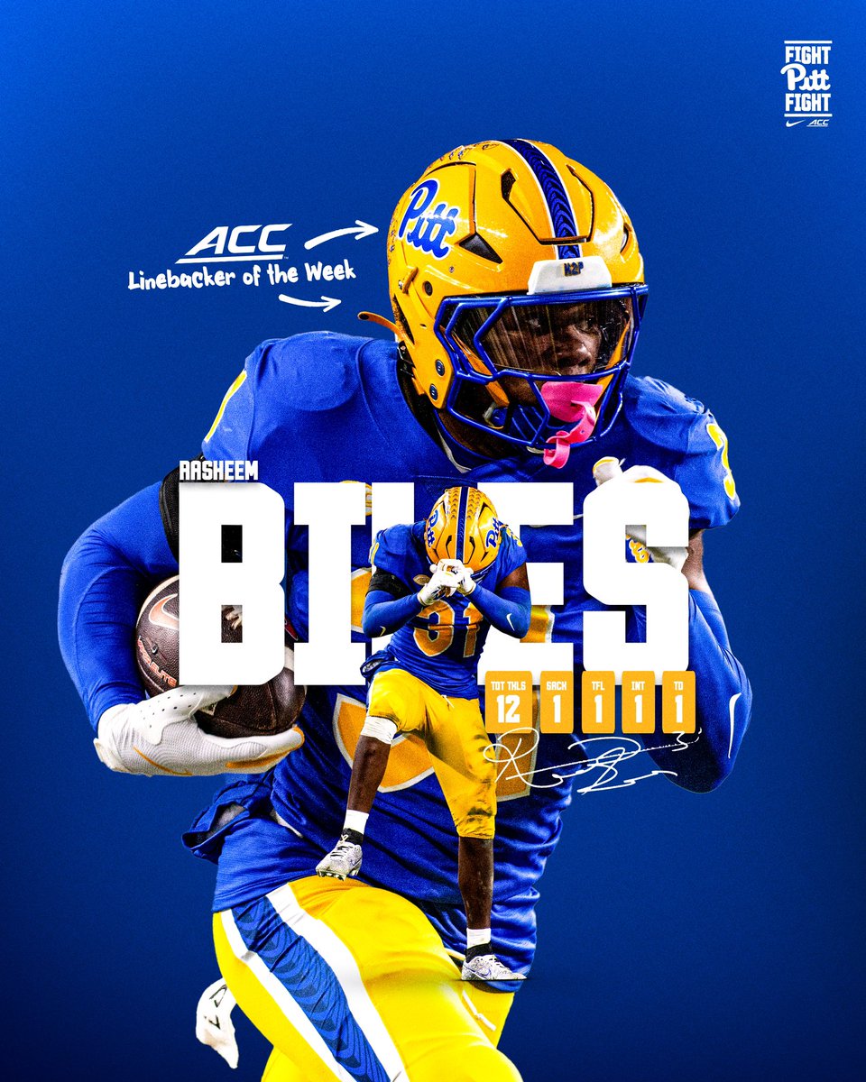 ACC LB OF THE WEEK:

RASHEEM BILES 🦈

#HailToPitt x <a href="/Rasheembiles/">Rasheem “The dream” Biles 🦈</a> x <a href="/ACCFootball/">ACC Football</a>