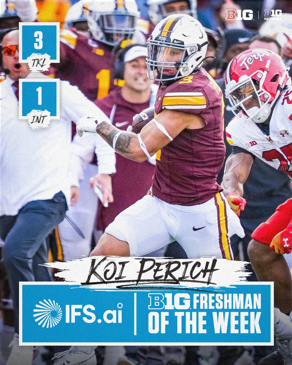 Koi Perich earned his first career defensive honor in Week 8.

Now, the star S has his first freshman honor 🚣

📍 <a href="/ifs/">IFS</a> #PlayerOfTheWeek