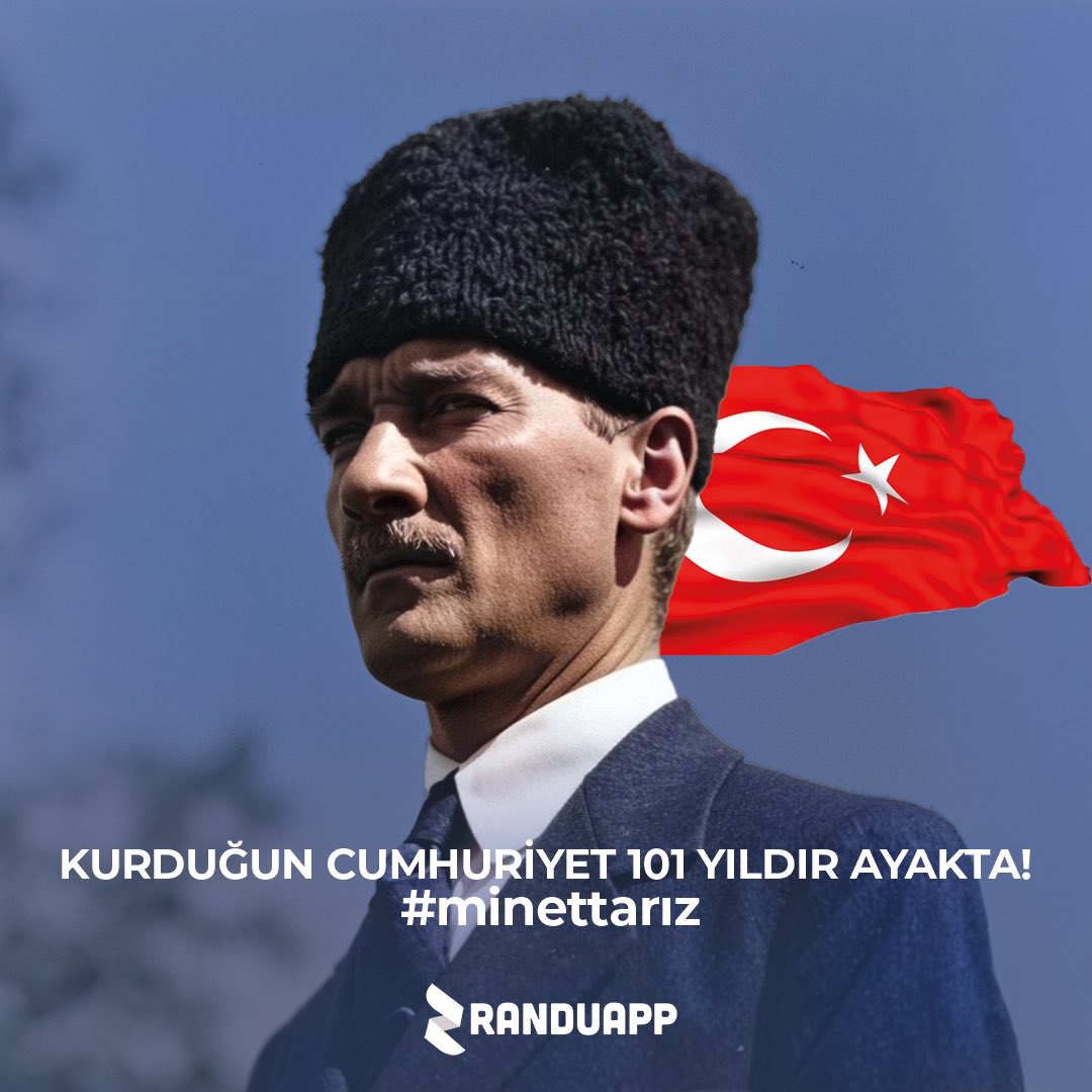 randuapp's tweet photo. Kurduğun #Cumhuriyet 101 yıldır ayakta!
#minnettarız 

29 Ekim Cumhuriyet Bayramımız Kutlu Olsun 🇹🇷🇹🇷

#Atatürk #29Ekim #Cumhuriyet101yaşında #CumhuriyetBayramı #RanduApp #randevutakip https://t.co/98FnPAdJVN