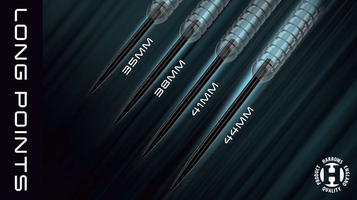 HarrowsDarts's tweet image. Adding to our extensive new range, we have introduced a number of new sized points.

These black steeltip points are available in lengths 35mm, 38mm, 41mm and 44m.

Find out more - harrowsdarts.com/collections/20…

#HarrowsLaunch