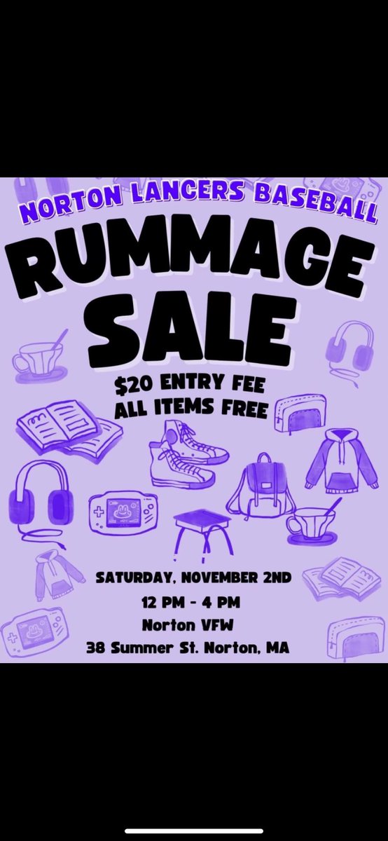 Items can be dropped off anytime before 11 AM. Come support the high school program and pick up a few new items!