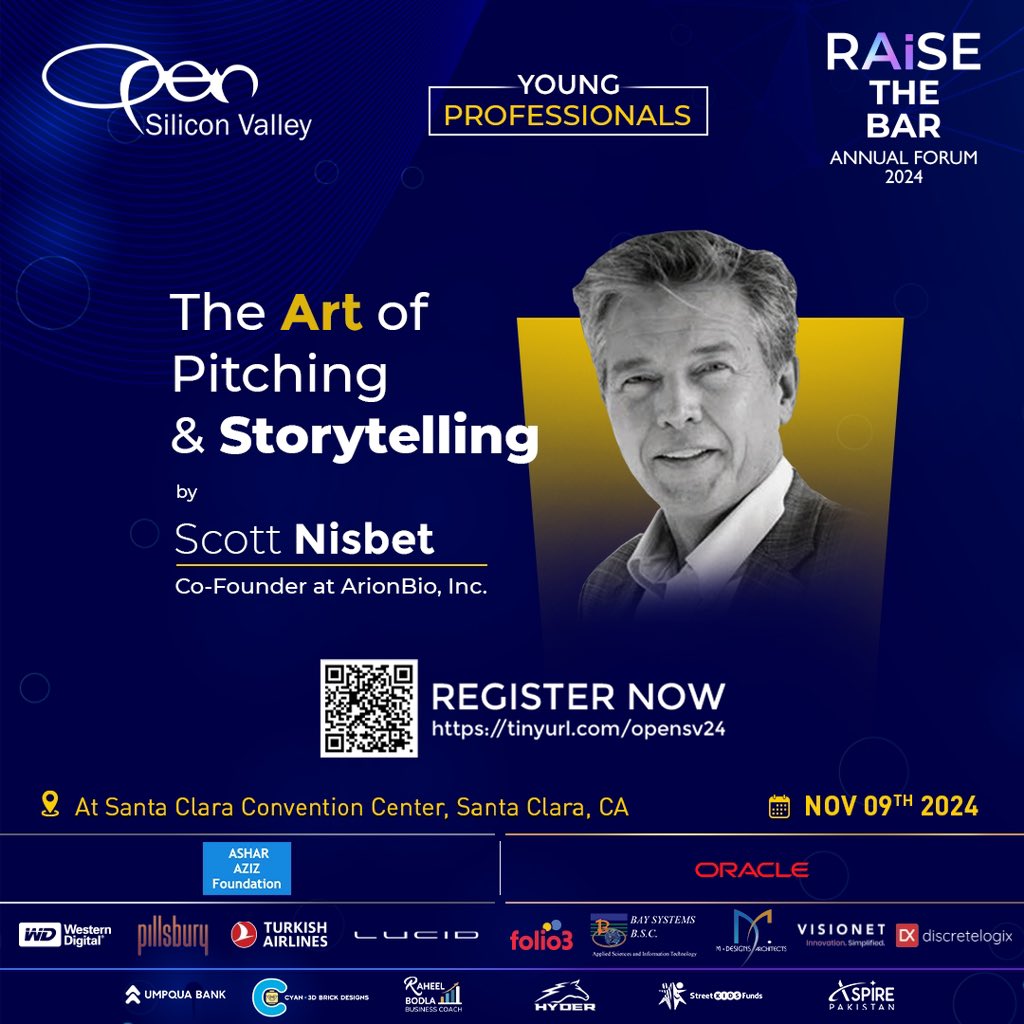 🚀 Join Scott Nisbet, Co-Founder of ArionBio, for a masterclass in storytelling &amp; pitching!

🗓️ Nov 9, 2024
📍 Santa Clara Convention Center
🔗 Register: tinyurl.com/OpenSV24

#OPENForum2024 #AF24