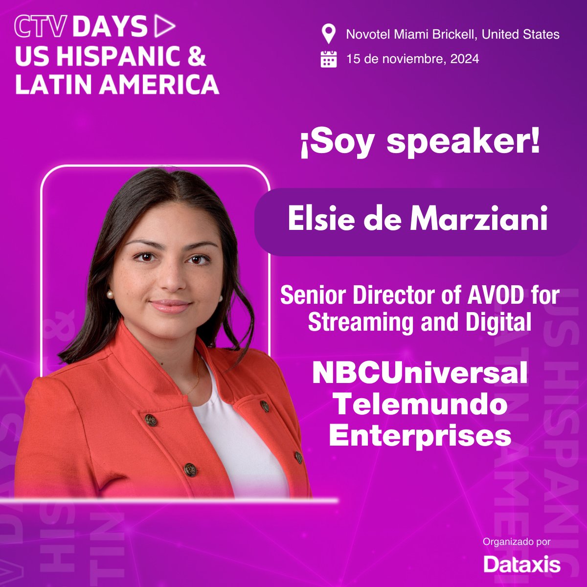 📣 Elsie De Marziani, Senior Director of AVOD for Streaming and Digital de <a href="/NBCUTelemundo/">NBCUniversal Telemundo Enterprises</a>  Enterprises, compartirá las mejores estrategias de contenidos en el evento que reúne a los ejecutivos líderes de la nueva era del streaming. 

Regístrate ahora:
lnkd.in/eDf2EH5E