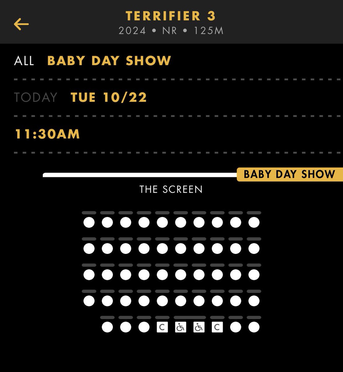 Three Baby Day showing tickets to Terrifier 3, please