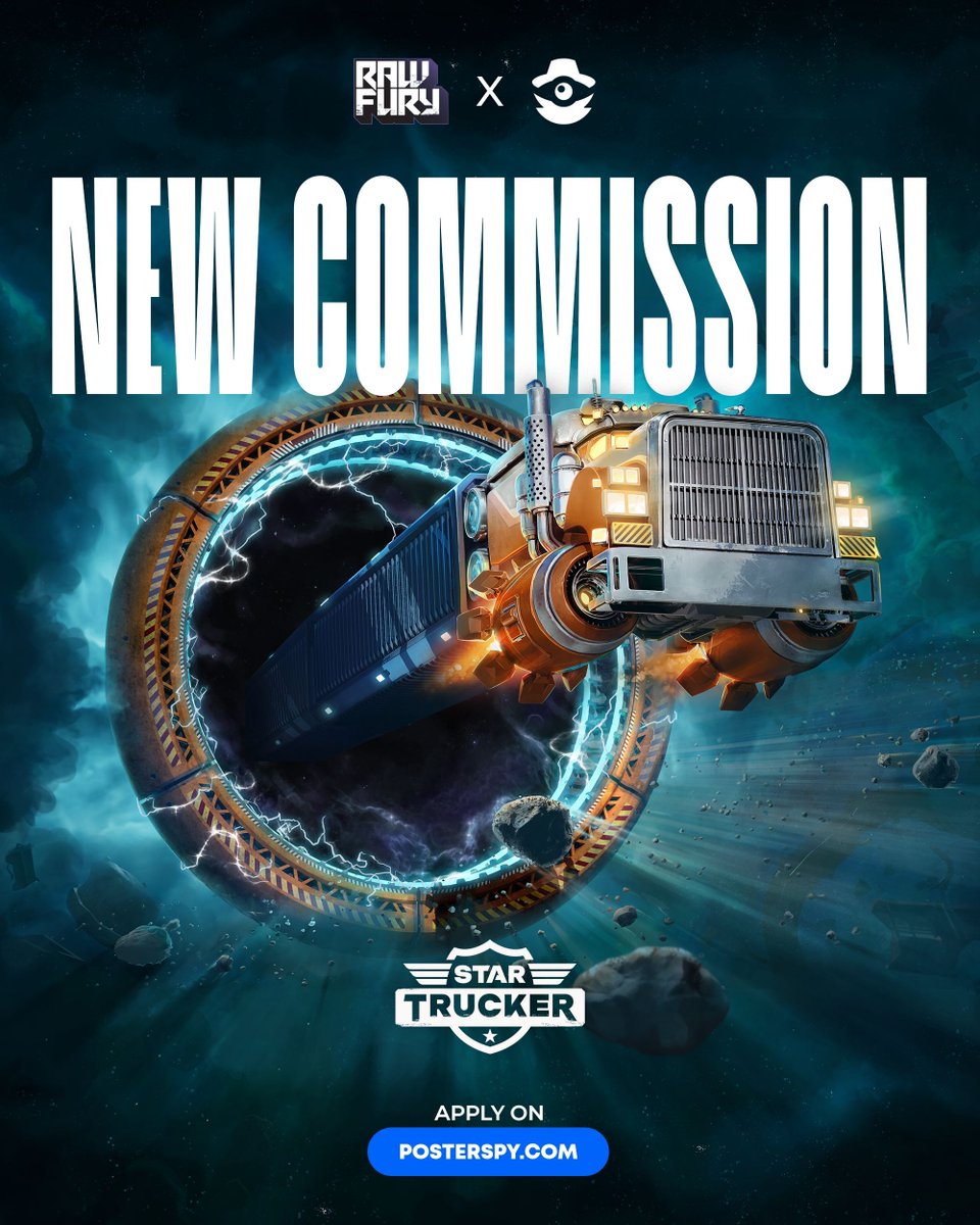 🎨 NEW COMMISSION! 🎨

We've teamed up with <a href="/RawFury/">Raw Fury I REGIONS OF RUIN RUNEGATE IS OUT NOW! 🍻</a> to commission three artists from our platform! They'll get to create artwork for their latest hit, <a href="/StarTruckerGame/">Star Trucker</a>! 

This is a paid opportunity. Learn more about how to submit here: posterspy.com/commissions/st…