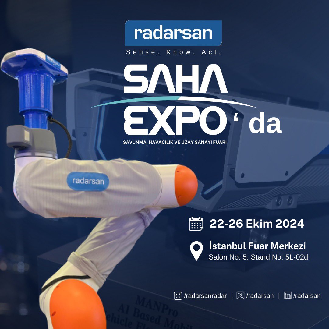📅 22-26 Ekim tarihlerinde, Radarsan olarak Saha Expo’da yerimizi alıyoruz! Savunma sanayiinin en önemli etkinliklerinden biri olan bu fuar, İstanbul Fuar Merkezi’nde düzenleniyor. 💥

Yeni teknolojilerimizi ve çözümlerimizi yakından incelemek, ekibimizle tanışmak ve inovatif