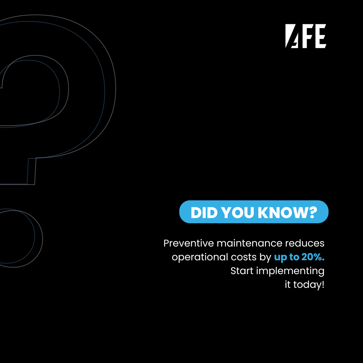 FacilitiesEng's tweet image. Regular checkups and proactive fixes can keep your facility running smoothly while saving money. Don’t wait for breakdowns!

📞 888 432 1264
📧 membership@afe.org
-
#FacilityManagement #ProactiveMaintenance #PreventiveCare #OperationalEfficiency #FacilityCheckups #CostSavings