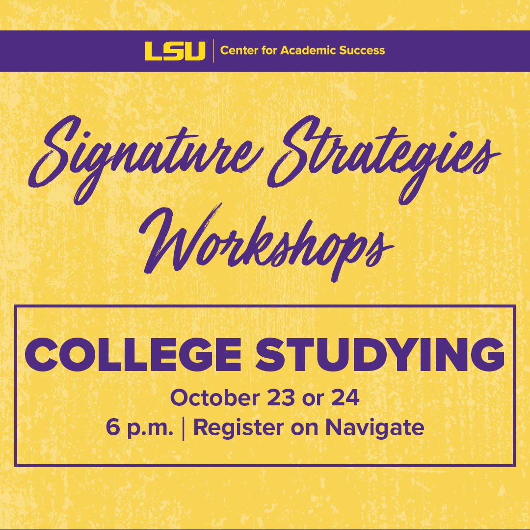 LSU_CAS's tweet photo. Transform your study habits! What’s your biggest challenge with studying? Register for the College Studying Workshops on Navigate now to create a study plan that will get results!

 #studytips #studentsuccess #studysmarter #collegelife #lsucas https://t.co/W8la9N5hXR