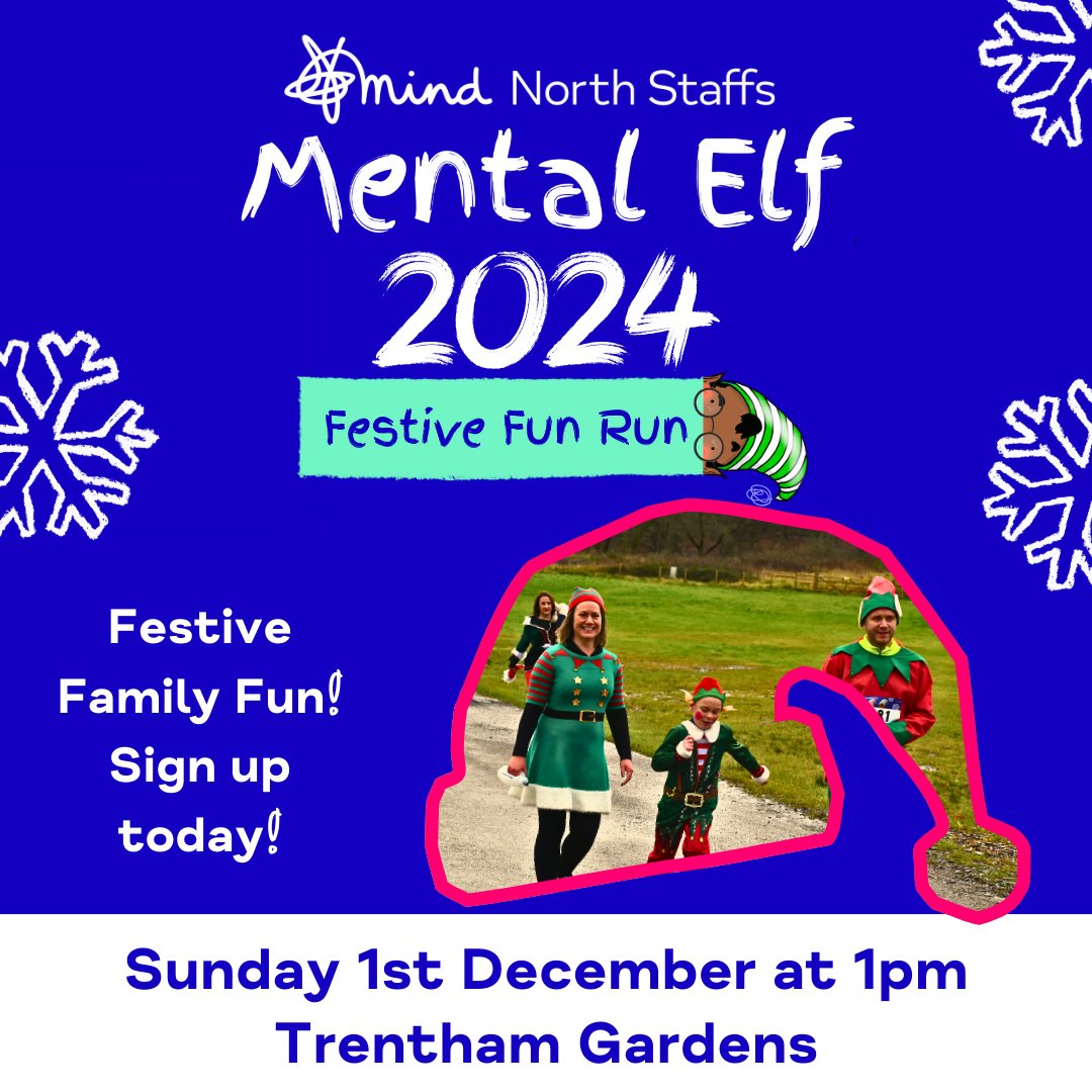 NorthStaffsMind's tweet image. 🎄 Get ready to jingle all the way at the Mental Elf – Festive Fun Run! 🏃‍♀️🐶 Bring the whole fam for a 5km walk or run at @TrenthamEstate on 1st Dec. Dress up and get in the festive mood🎅🌟Sign up here: eventbrite.co.uk/e/940871360567…  🎁 #FestiveFunRun #FamilyEvent #GetFestive