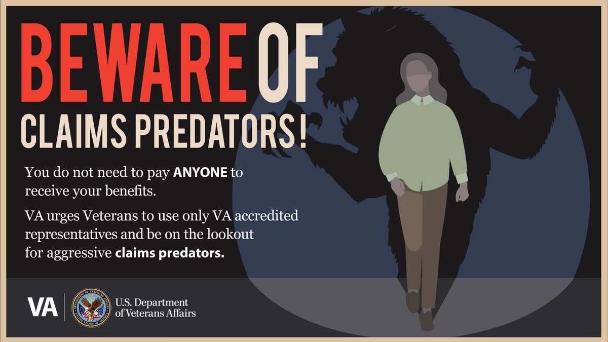 DeptVetAffairs's tweet photo. Claims predators are a serious concern, but with proper knowledge and vigilance, Veterans can defend themselves against such aggressive exploitative tactics. 

https://t.co/wg9UtpZip5 https://t.co/SqxEbi6Ams