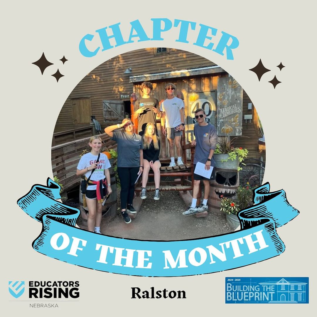 Congrats to the <a href="/RalstonHS/">Ralston High School</a> Educators Rising Chapter on being selected at the NE Chapter of the Month! They organized a state retreat, bringing all the chapters together in a friendly competition, helped volunteer at the Family Fall Festival, &amp; other community service activities.