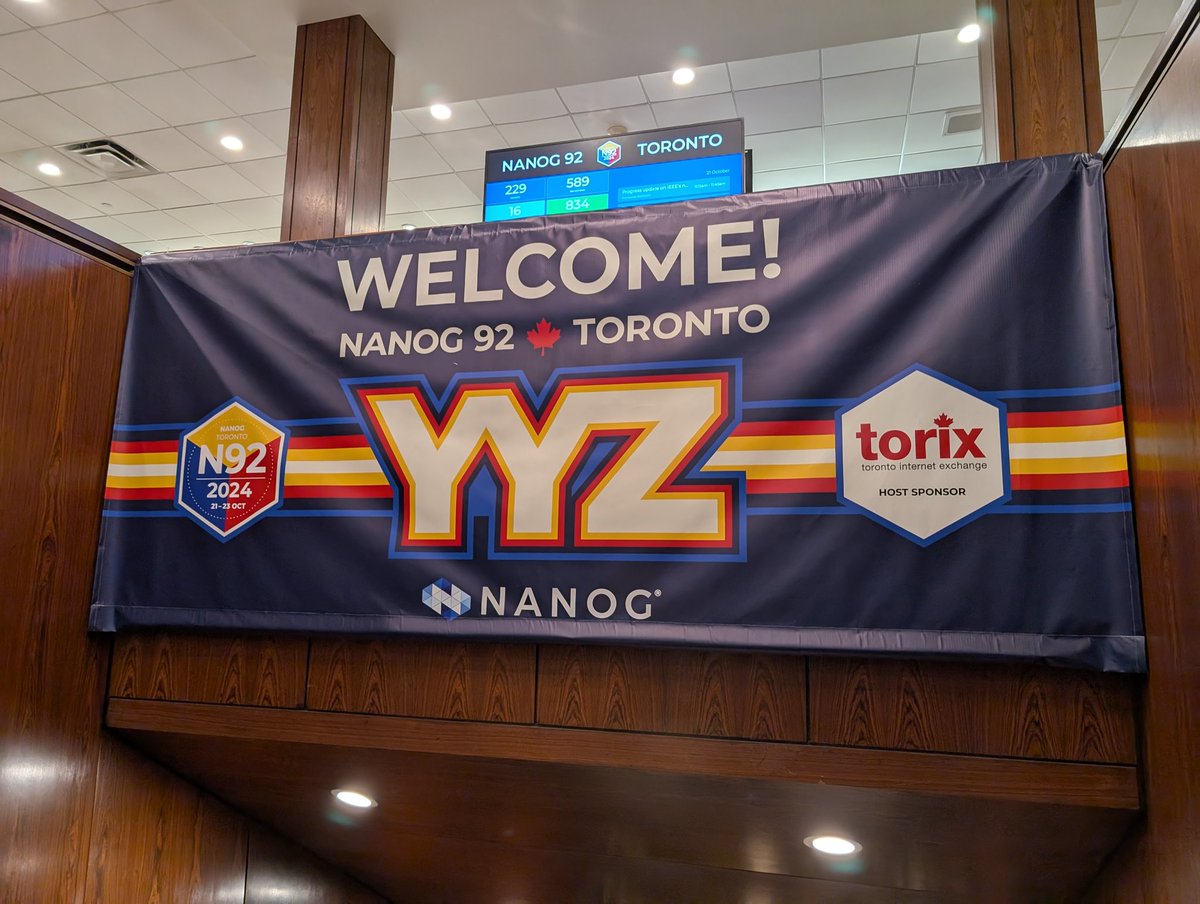 qix_montreal's tweet photo. Come say hello to QIX board members and GM at the Network Lounge! #NANOG92 https://t.co/SeLaN1FrR6