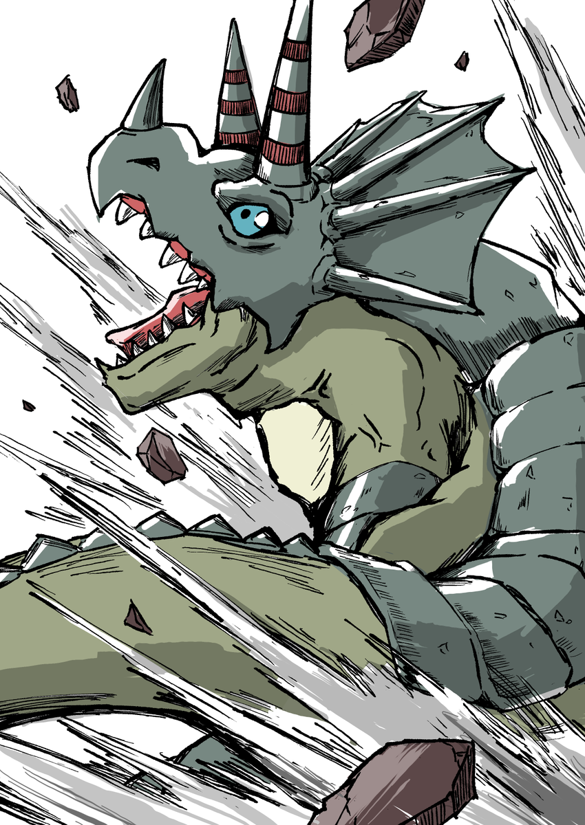 AyumuMinato's tweet photo. 尾を振り下ろし咆哮するトリケラモン。
gerukizoku さんからいただいたリクエストです!
初めて描いたけどめっちゃ楽しかった!
落書き感覚でざざっと描いたので、ラフでごめんなさい
というわけで、次のリクエスト募集します!
モンスターっぽいデジモンのリクエストだと嬉しいー https://t.co/tfDax4lulU