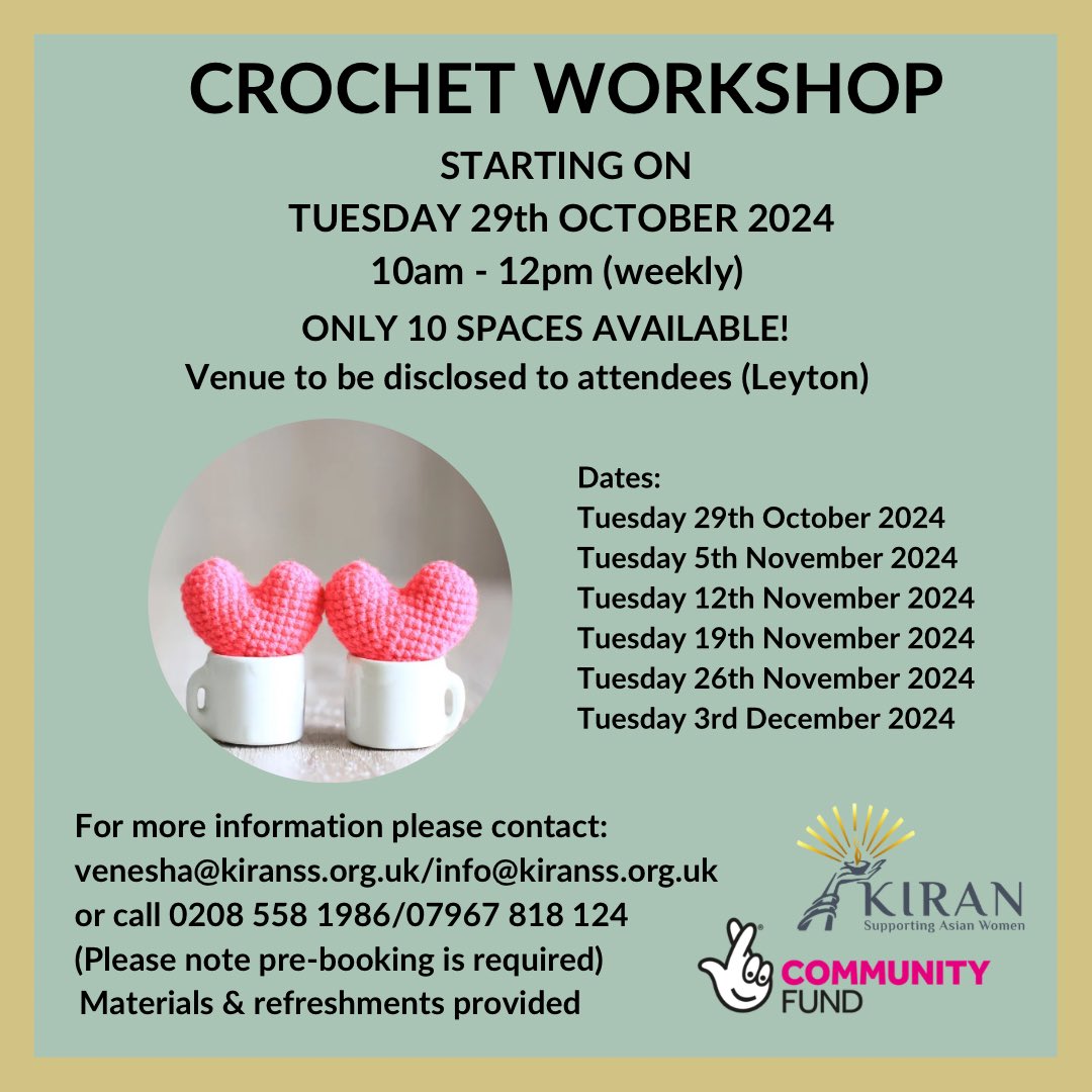 Crochet workshop 
Funded by <a href="/TNLComFund/">The National Lottery Community Fund</a>