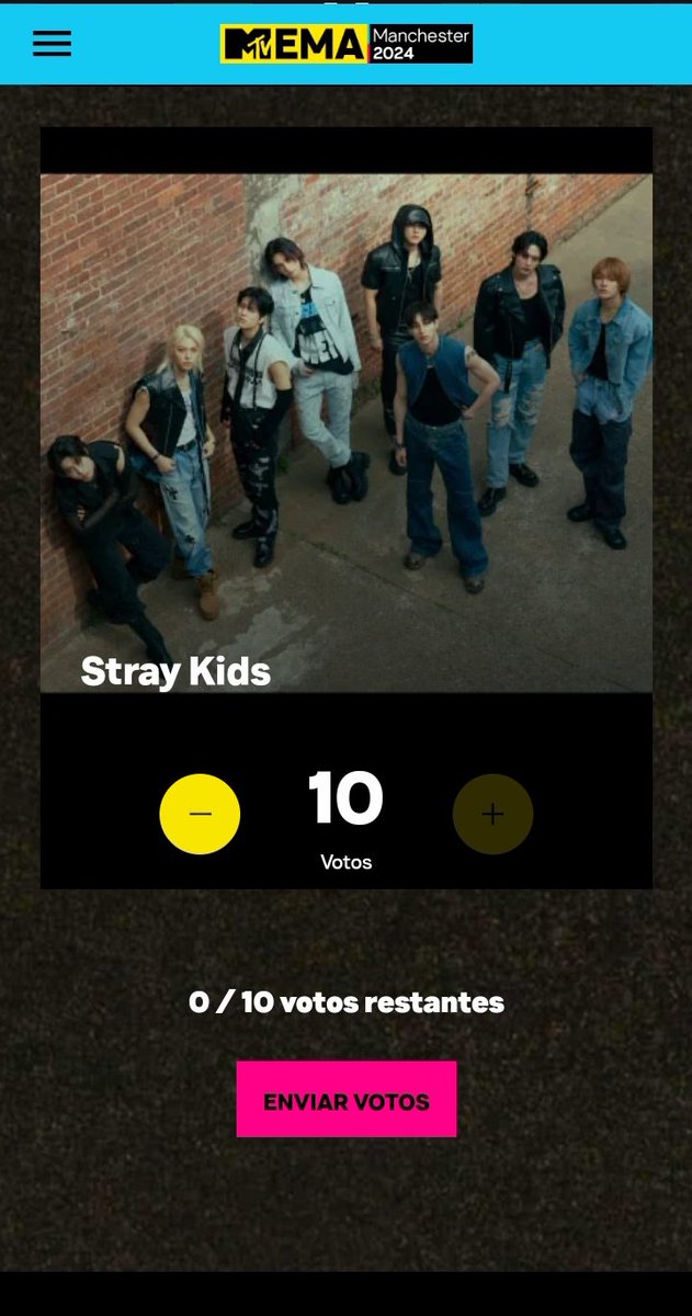 Ustedes saben o se les olvidó que skz también están nominados en los MTV EMA??????? 

así que vAYAN A VOTAR ALLÁ POR ELLOS TAMBIEN ‼️‼️‼️