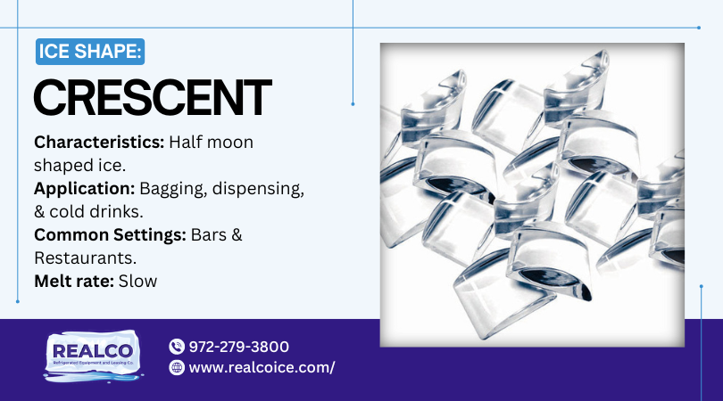 rsidfw's tweet image. Looking for a ice shape that is good for bagging, dispensing and cold drinks? Consider crescent shaped ice!

Learn more about ice machine leasing with REALCO: 
☎️ 972-279-3800
🔗realcoice.com