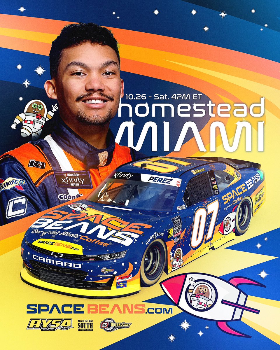 bradxperez's tweet photo. we're back home at @HomesteadMiami! with some out of this world @SpaceBeansLLC coffee powered by @ApexRoasters. 

big thanks to @SSGLR0708 for this opportunity. 

can't wait to put this @luecreates rocket right by the wall on saturday https://t.co/8OhOnoyhK3