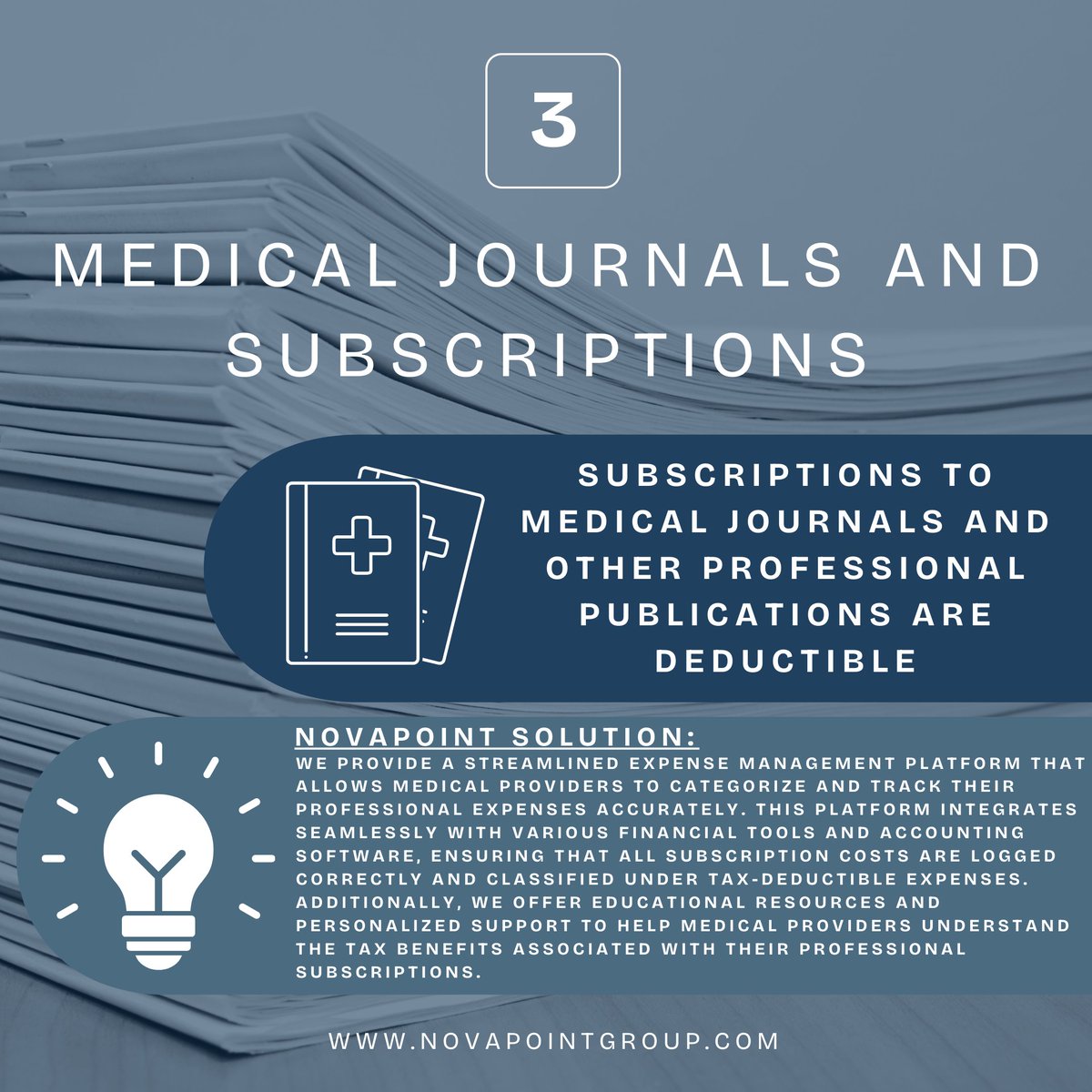 novapointCFO's tweet photo. Daily Tip  
Top 20 Overlooked Tax Deductions  
Physicians Edition🏥
3 of 20  
Learn more at https://t.co/f6iCLM42i3 https://t.co/gWnusr3mln
