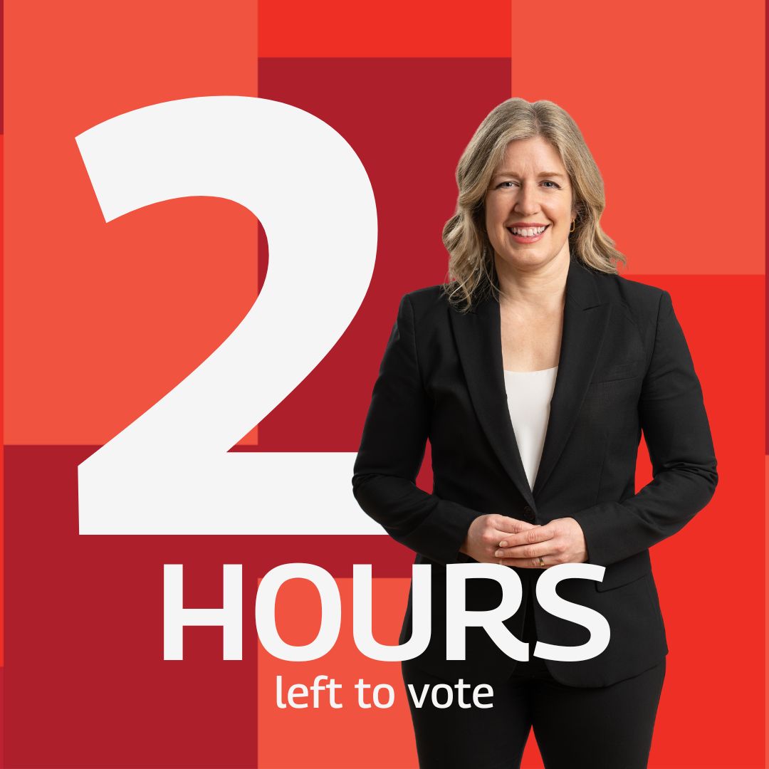 ⏰ ONLY 2 HOURS LEFT TO VOTE! It's time for a change, to make New Brunswick a brighter place for everyone, so vote like you mean it. ❤️

---

⏰ IL NE RESTE QUE 2 HEURES POUR VOTER ! Il est temps pour un changement, de construire un avenir meilleur pour tous les Néo-Brunswickois,
