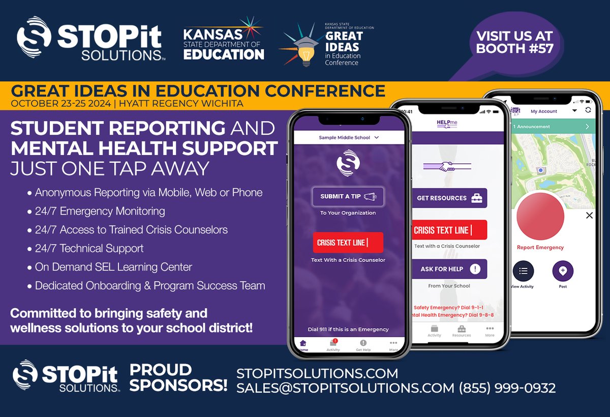 STOPit Solutions (@stopitsolutions) on Twitter photo STOPit Solutions is thrilled to attend and exhibit at the 2024 <a href="/ksdehq/">KS Dept of Education</a> Great Ideas in Education Conference!
We look forward to connecting with educators and leaders passionate about enhancing safety and wellness in schools. STOPit Solutions is thrilled to attend and exhibit at the 2024 <a href="/ksdehq/">KS Dept of Education</a> Great Ideas in Education Conference!
We look forward to connecting with educators and leaders passionate about enhancing safety and wellness in schools.