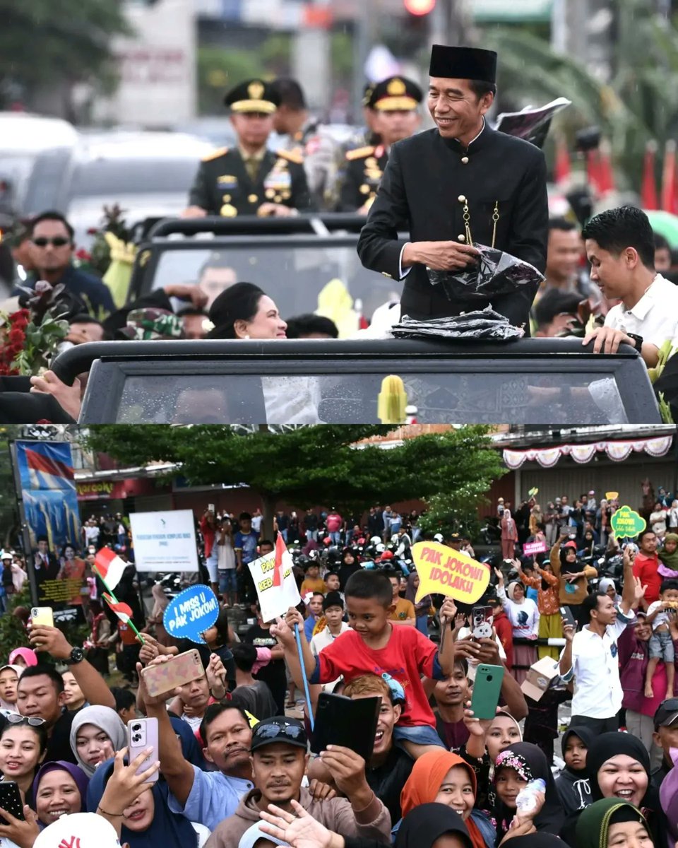 psi_id's tweet photo. Belasan ribu warga menyambut kepulangan Pak Jokowi dan Ibu Iriana ke Kota Solo, kemarin. Semua hadir tumpah ruah memadati jalan karena ingin berjumpa Pak Jokowi dan Ibu Iriana❤️🫶🏻

Mulai anak-anak, ibu-ibu, bapak-bapak, dan lansia; semua semangat menunggu di sepanjang Jalan Adi Sucipto, mengucapkan terima kasih dan selamat datang kembali ke Solo✨🤗

Perjalanan yang seharusnya bisa ditempuh 20 menit dari bandara menuju kediaman Pak Jokowi, kemarin butuh 3 jam 25 menit untuk bisa tiba. Ya, karena padatnya warga yang menyambut🫡😍

Tak semua dari Solo. Ada juga yang khusus datang dari Kendal atau Madiun. Luar biasa!💪🏻🥳

Dalam perjalanan pulang, Pak Jokowi juga membagikan kaus untuk para warga. Semua bersuka cita menyambut Pak Jokowi meski di tengah rintik hujan💪🏻🤩

Pak Jokowi adalah teladan. Sosok yang mampu menghadirkan harapan, bahwa semua bisa menjadi pemimpin apapun latar belakangnya. Ketika sudah memimpin, seluruh waktu dan energi hanya untuk bangsa 🥹❣️

Sekali lagi, terima kasih, Pak Jokowi dan Ibu Iriana. Semoga sehat selalu 🥰