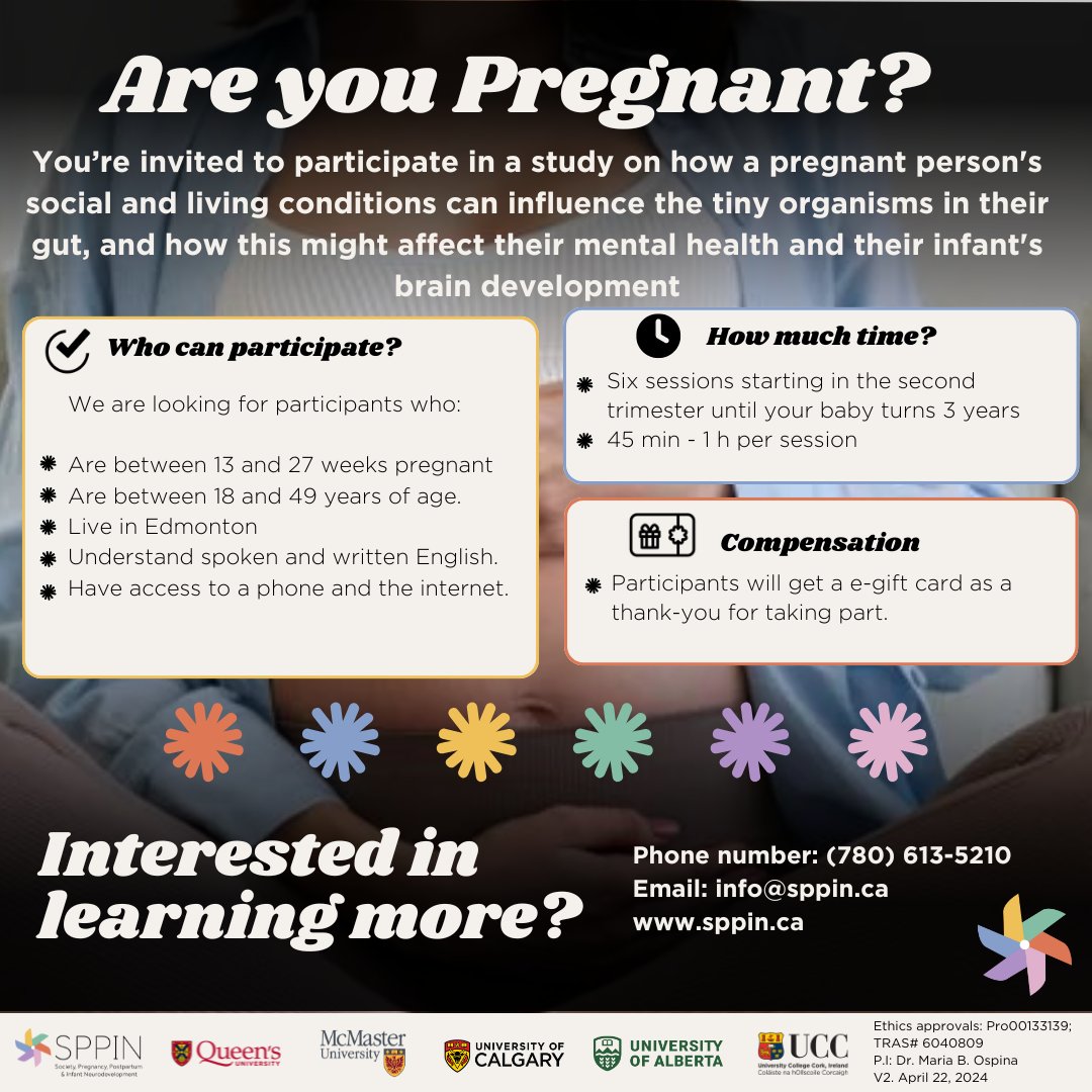 MariaBOspina's tweet photo. Today, we officially launch the Society, Pregnancy, Postpartum & Infant Neurodevelopment (#SPPIN) study in #YEG! We’re recruiting pregnant women to explore how social conditions affect gut health, mental health, and infant brain. Join us! #MaternalHealth #GutHealth @SPPINstudy https://t.co/06I0ZLvqI7