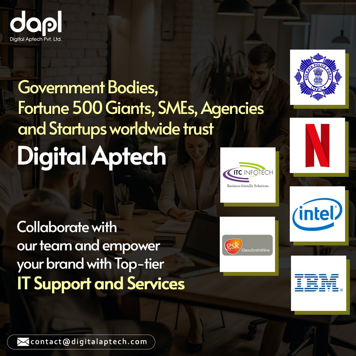 DigitalApTech's tweet image. Trusted by Fortune 500s &amp;amp; startups, @DigitalApTech delivers top-tier IT support &amp;amp; services.#dapl #ITSupport #TechServices #Fortune500 #SMEs #Startups #GlobalCollaboration #DigitalTransformation #TrustedPartner #ClutchGlobal #Fall2023 #ClutchChampion #top1000companies #Spring2024