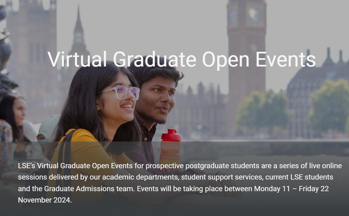 🎓Thinking of applying to a master’s or PhD in the Department of Methodology? Join our Virtual Open Events!  

📚MSc Social Research Methods - Friday 15 November 2024, 11.30am-12.30pm 
📚MSc Applied Social Data Science - Friday 15 November 2024, 1pm-2pm
📚PhD study in