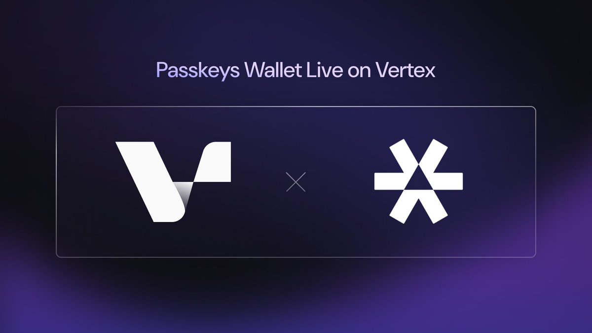 Vertex ๐ (@vertex_protocol) on Twitter photo We're excited to announce our partnership with <a href="/PasskeysWallet/">Passkeys Wallet</a>!
The integration simplifies the onboarding process for users, allowing you to effortlessly create a wallet using FaceID or Touch ID and start trading on Vertex!
Head to the Vertex App to get started. We're excited to announce our partnership with <a href="/PasskeysWallet/">Passkeys Wallet</a>!
The integration simplifies the onboarding process for users, allowing you to effortlessly create a wallet using FaceID or Touch ID and start trading on Vertex!
Head to the Vertex App to get started.