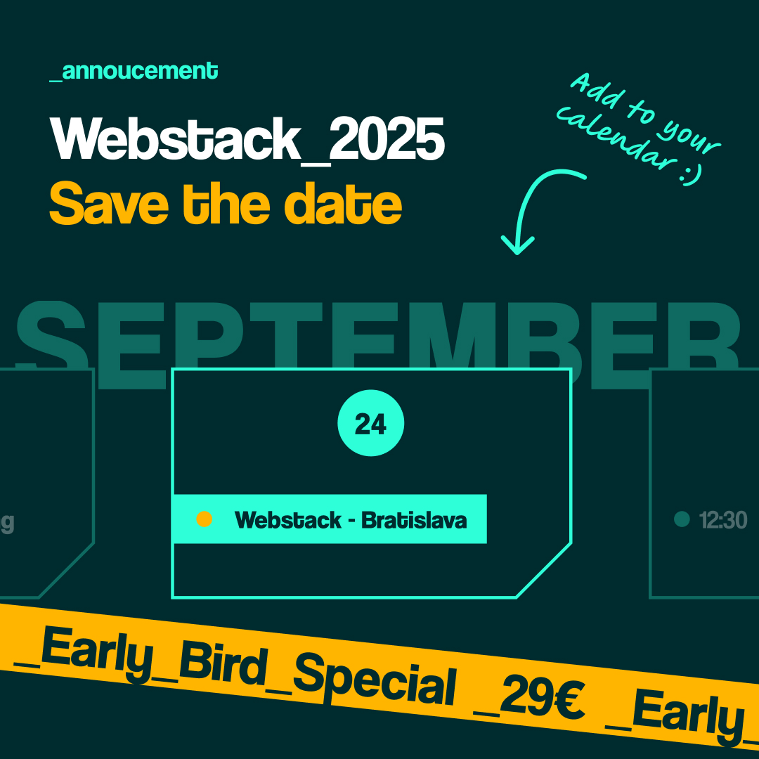 webstack_sk's tweet image. 🟢 Big News! The date for Webstack 2025 is set, and we couldn’t be more excited to share it with you! Clear your schedules for 24.09.2025 because you won’t want to miss this.
🌐 webstack.sk
🗓 24.9.2025
📍 Bratislava
#webstack2025 #webstack #WebstackConference