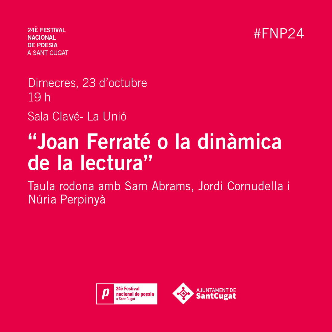 FNPoesiacat's tweet photo. ⚫️ Aquest dimecres al #FNP24 estarà dedicat a #JoanFerraté!
◼️ 19 h - Taula rodona "Joan Ferraté o la dinàmica de la lectura": https://t.co/6zs83uyvot
◼️ 20 h - Documental "Dol no hi ha més enllà ni desig entremig": https://t.co/QTPCSnz2VO
 ➖Us esperem a la Sala Clavé - La Unió! https://t.co/rTxhIz9NJI