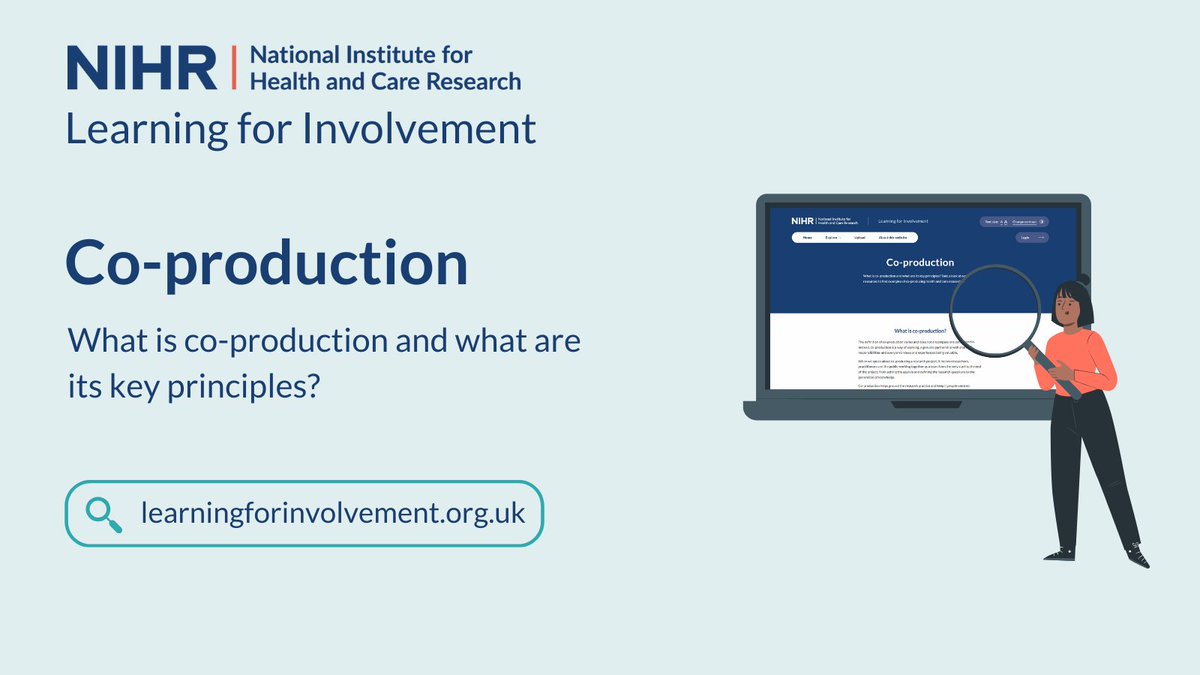 What is co-production and what are its key principles?

Take a look at our curated resources on Learning for Involvement to find examples of co-producing health and care research: learningforinvolvement.org.uk/topic/co-produ…