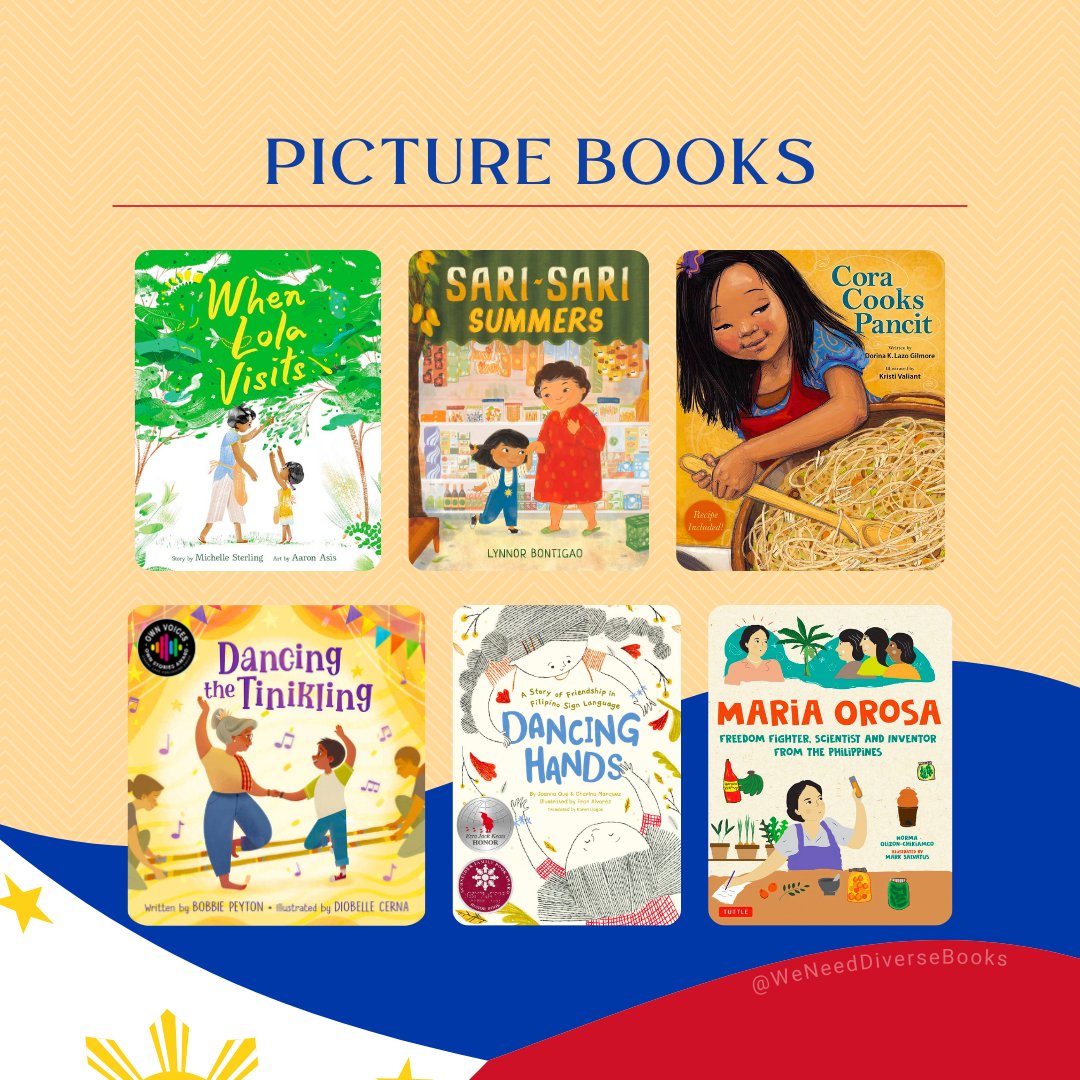 We Need Diverse Books (@diversebooks) on Twitter photo 📖 PICTURE BOOKS
“When Lola Visits” by <a href="/averyaugustine_/">Michelle Sterling</a> & <a href="/aaronasis/">Aaron Asis</a>
“Sari-Sari Summers” by <a href="/lynnorbontigao/">Lynnor Bontigao 🍥🇵🇭🇺🇲</a>
“Cora Cooks Pancit” by <a href="/DorinaGilmore/">Dorina Lazo Gilmore-Young - author & speaker</a> & <a href="/KristiValiant/">Kristi Valiant</a>
“Dancing the Tinikling” by Bobbie Peyton & Diobelle Cerna
(Credits continued below ⬇️) 📖 PICTURE BOOKS
“When Lola Visits” by <a href="/averyaugustine_/">Michelle Sterling</a> & <a href="/aaronasis/">Aaron Asis</a>
“Sari-Sari Summers” by <a href="/lynnorbontigao/">Lynnor Bontigao 🍥🇵🇭🇺🇲</a>
“Cora Cooks Pancit” by <a href="/DorinaGilmore/">Dorina Lazo Gilmore-Young - author & speaker</a> & <a href="/KristiValiant/">Kristi Valiant</a>
“Dancing the Tinikling” by Bobbie Peyton & Diobelle Cerna
(Credits continued below ⬇️)
