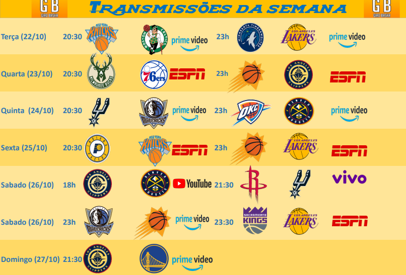GiroOfc's tweet photo. 📺 🏀SEMANA 1🏀📺 

É dia de planejar toda rotina de NBA, é dia de Transmissões da Semana™     

13 JOGOS NESSA 1 SEMANA. O Melhor basquete do mundo está de volta🤩

 RT e likes são apreciados ❤️ https://t.co/apThdLw3oA